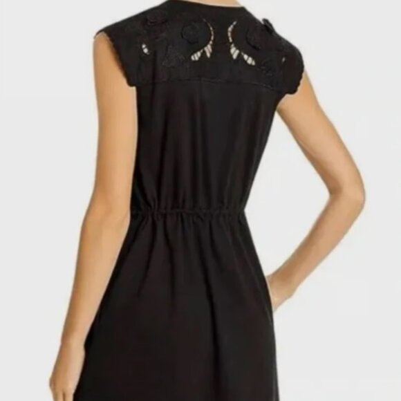 SEE BY CHLOE Cotton Yoke Step Hem Embroidery/Aplique Black KneeMid Dress XS $375 - Picture 4 of 15